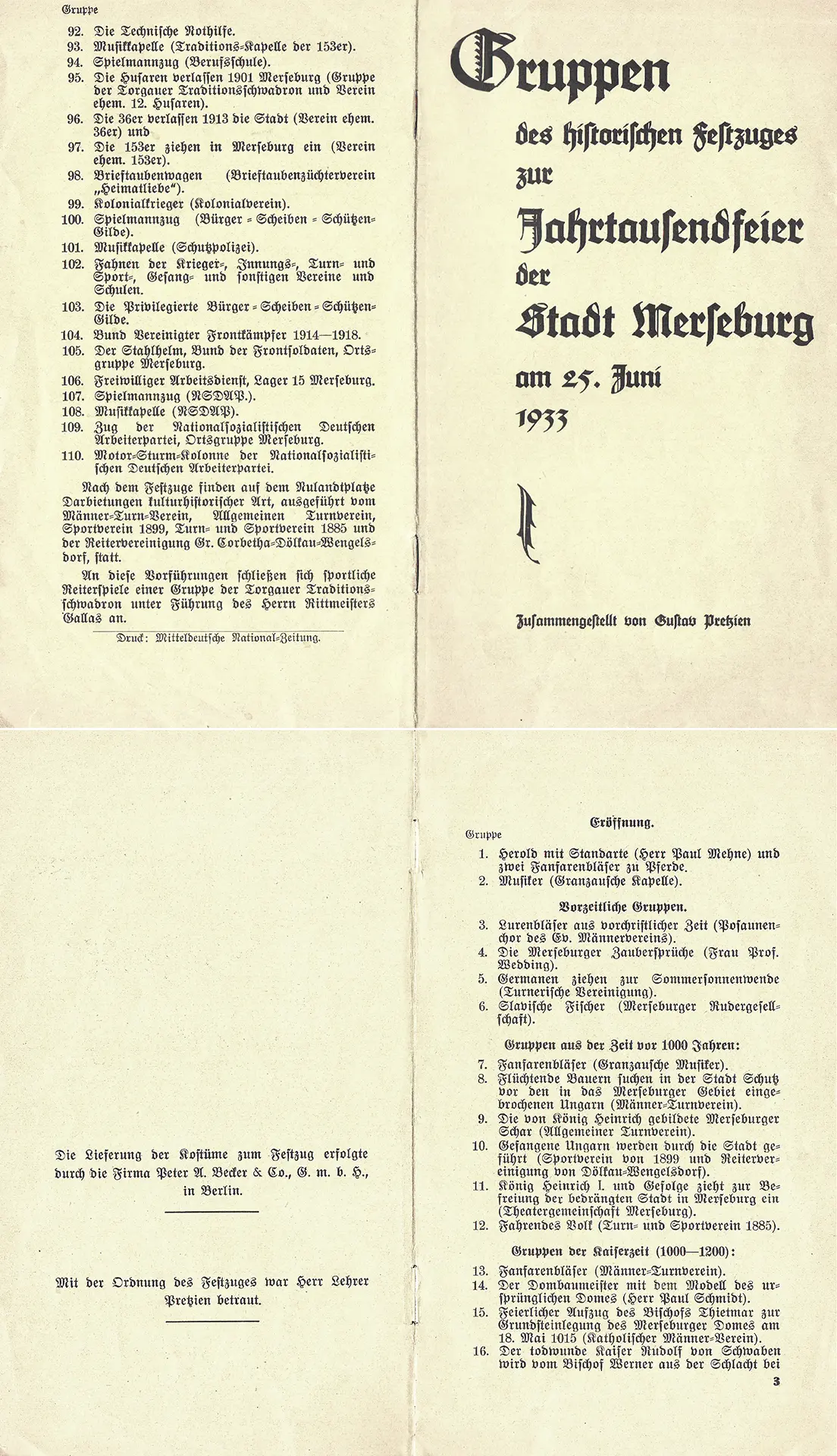 Gruppen des historischen Festzugs zur Jahrtausendfeier der Stadt Merseburg am 25. Juni 1933 - Pretzin, Gustav Gruppen des historischen Festzugs zur Jahrtausendfeier der Stadt Merseburg am 25. Juni 1933 - Pretzin, Gustav